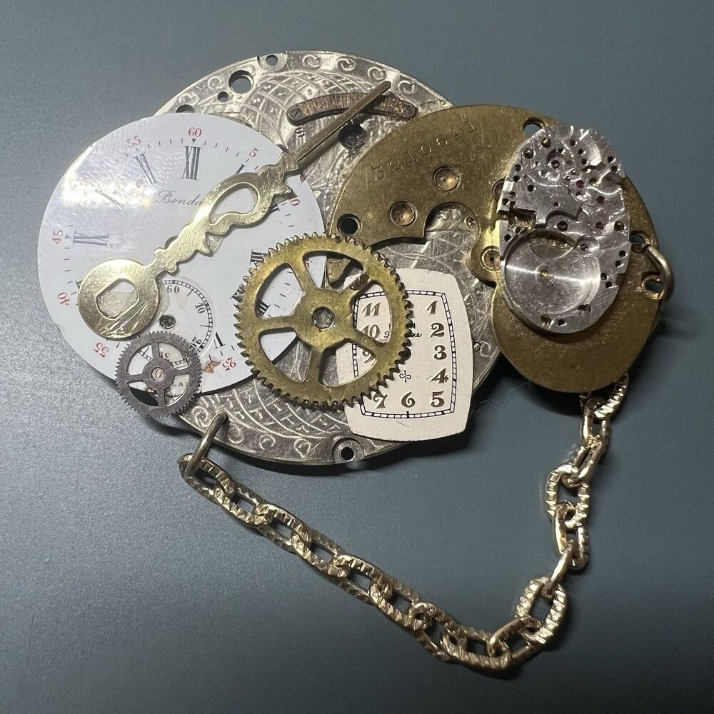 Vintage Steampunk Watch Movement Brooch Pin Handcrafted Altered Art Signed Shirl